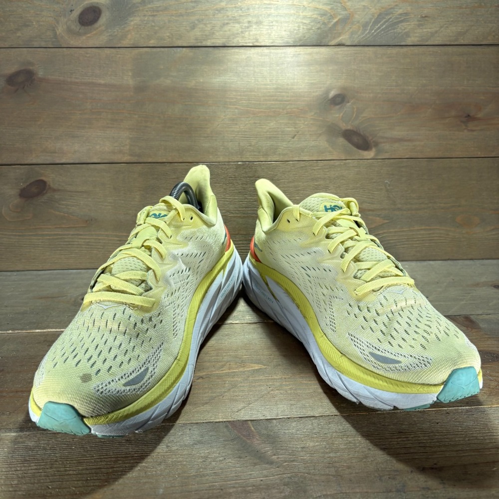 Hoka Clifton 8 Womens size 11 shoes Yellow Mesh Lace Up Cushioned running shoes - Picture 3 of 11
